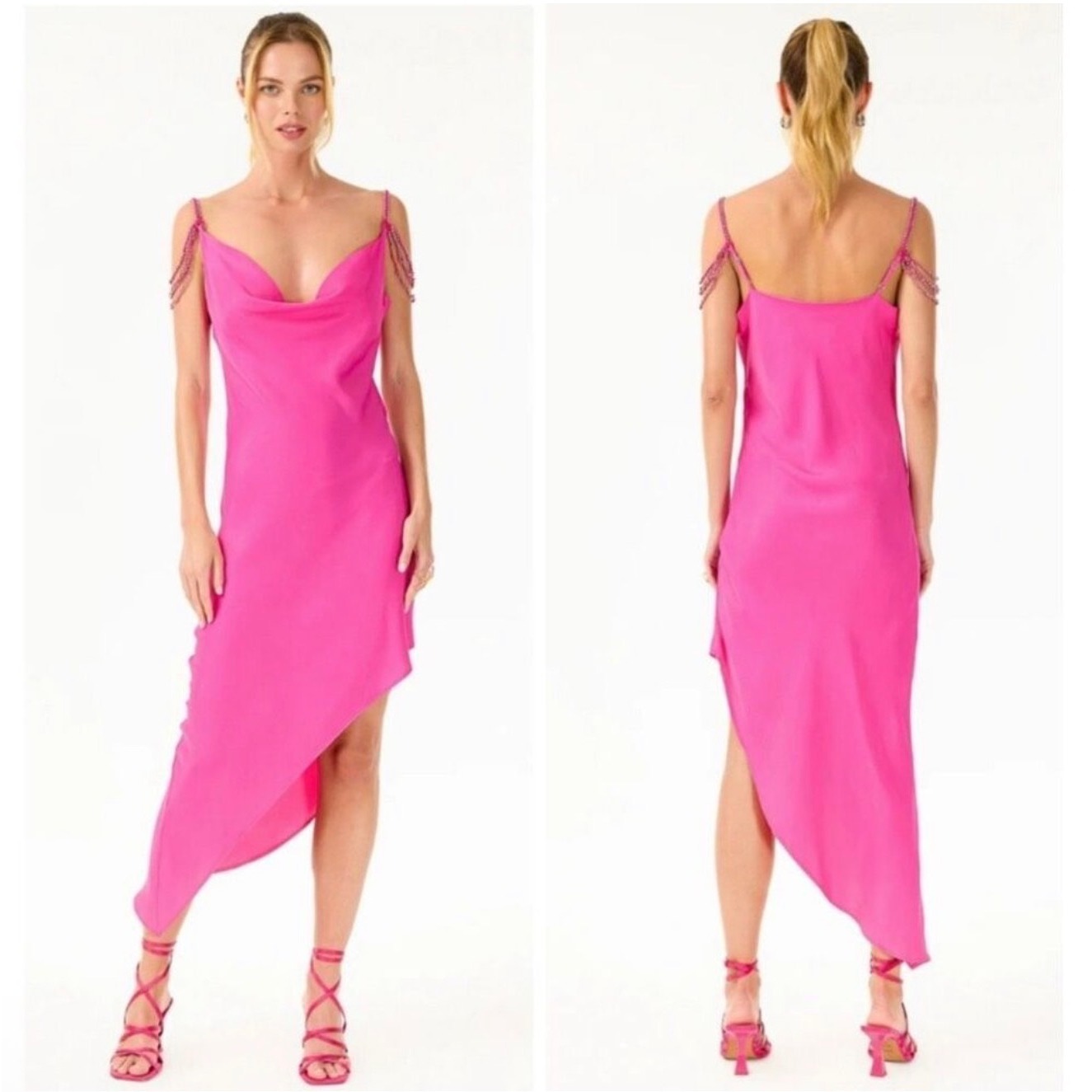 My Beachy Side Ruby Beaded Satin Midi Dress Pink Nwt Size Small